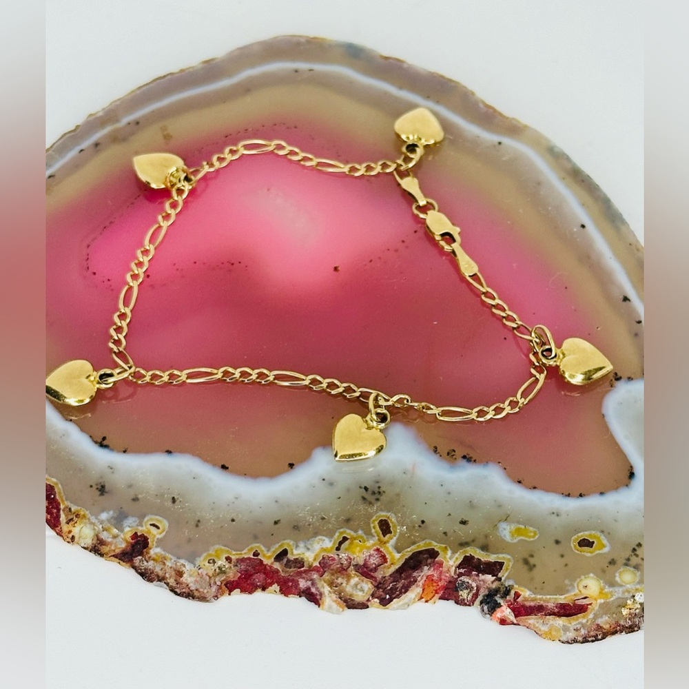 Vintage 14k Gold Sweetheart Heart Charm Promise Bracelet